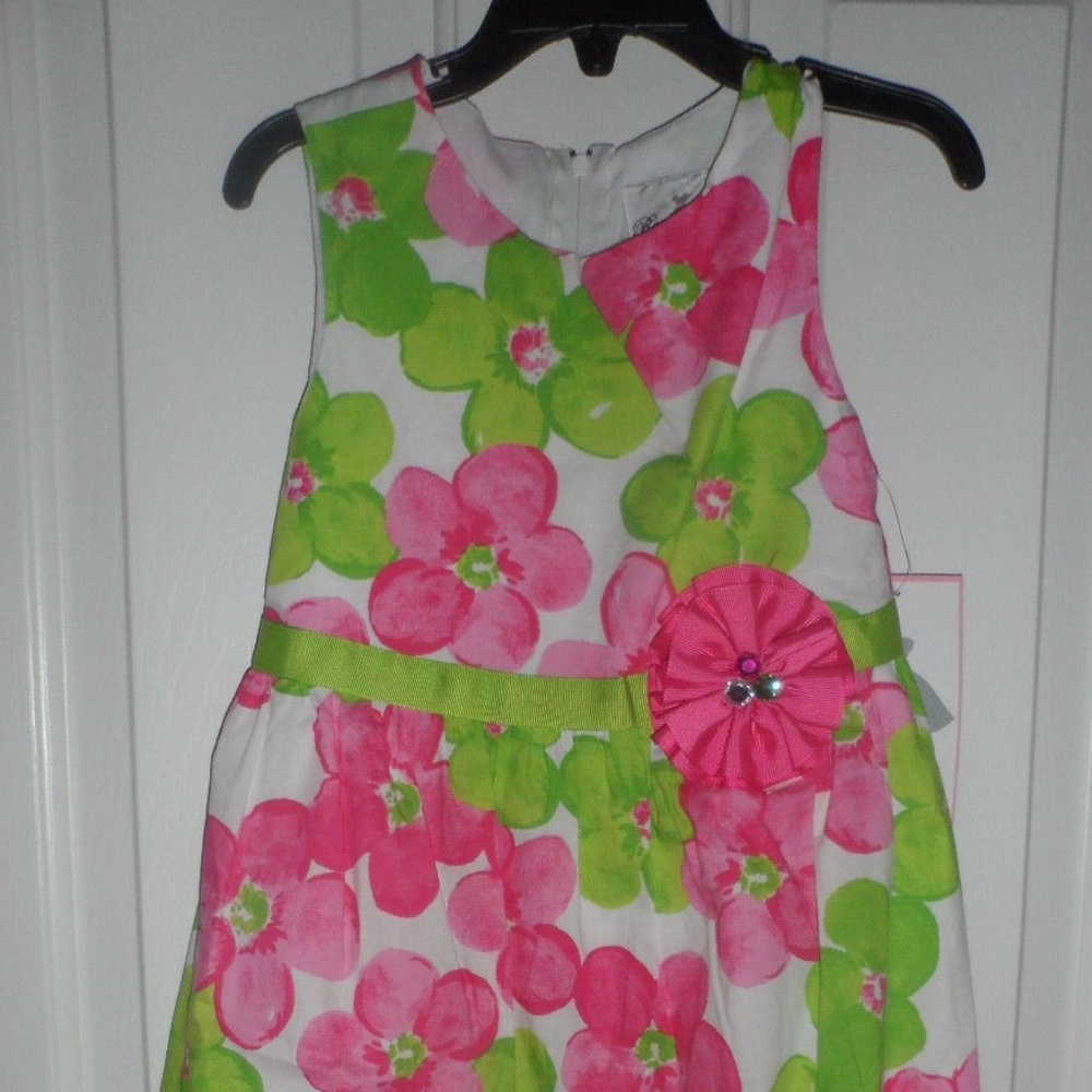 RARE EDITIONS GIRLS GREEN PINK FLOWER DRESS 18 Month NWT